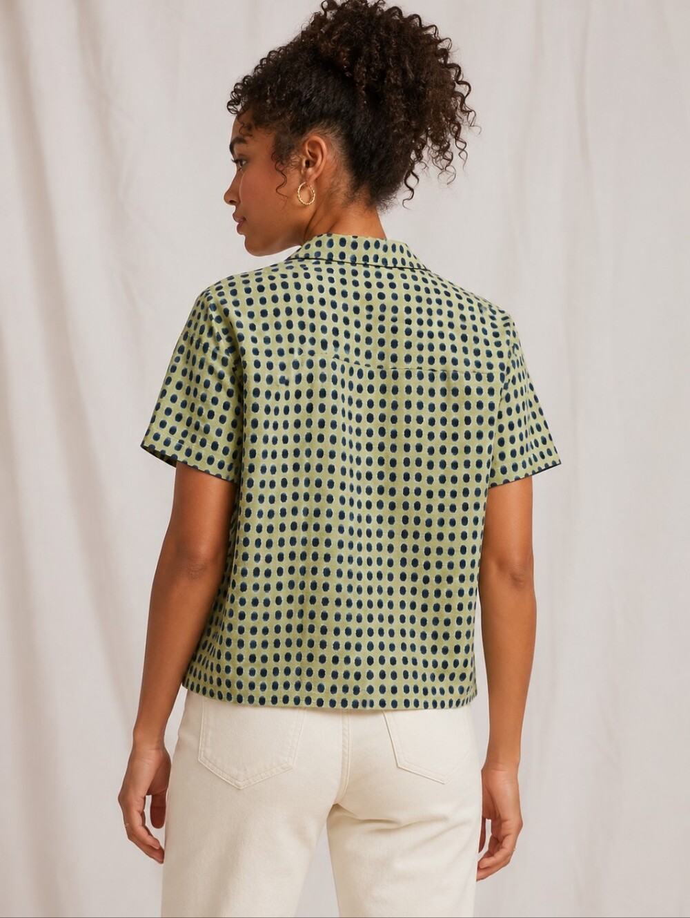 House Of AAMA/Target Collab Muted Yellow Short-Sleeve Button Front Dot Shirt NWT - Picture 2 of 6